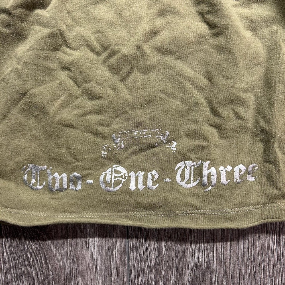 Urban Behavior Y2K XS Olive Green Baby Tee I'm From 213 Silver Foil Gothic Top - Picture 5 of 8